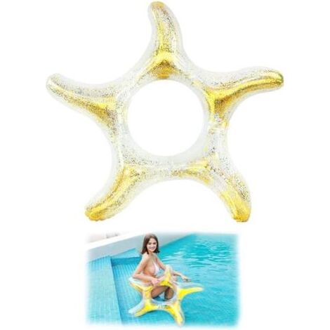 Aufblasbarer Schwimmring, glänzende aufblasbare Luftmatratze, runder Schwimmring, funkelnder Schwimmring, Pool-Luftmatratze für Erwachsene, rund, Pentagramm, Gold, 90 cm, Sommer-Pool- und Strandspielz (1/5)