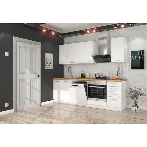 Azura Home Design – Ensemble cuisine complète EKO blanc 240 cm – Panneaux stratifiés 16 mm – Tiroirs SOFT CLOSE – Design moderne et épuré (1/5)