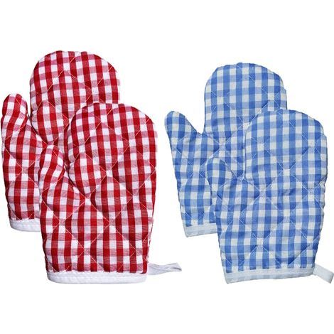 Gants de cuisine pour enfants, lot de 4, compatibles micro-ondes, avec isolation thermique et boucle de suspension. Idéal pour la cuisine des enfants. Bleu et rouge, 1 paire. (1/5)