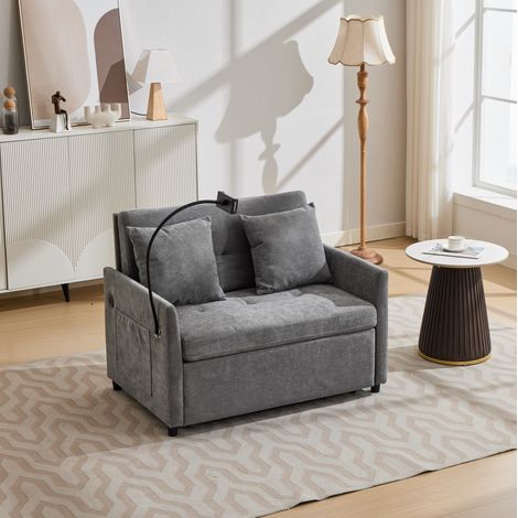 Canapé-lit pliable 1 place avec USB et support tablette en tissu gris HAVRYA (1/5)