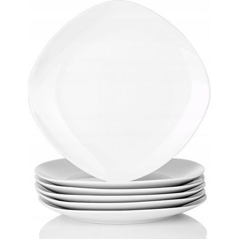 6x Dessertteller/Salatteller, weißes Opalglas, quadratisch, 21 cm