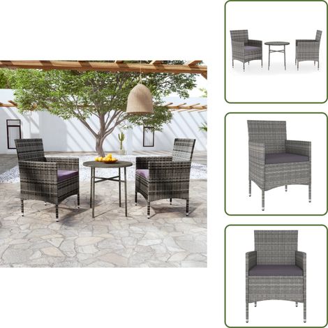 Rattan - vidaXL Set Mobili da Pranzo per Giardino 3 pz in Polyrattan Grigio - Poliester