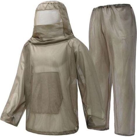 Tenue anti-moustiques pour extérieur, combinaison de protection en tissu filet pour apiculture et élevage d'insectes, ultra-légère et portable, ensemble chemise et pantalon en filet (165-175 cm) (1/5)