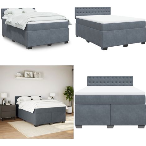 vidaXL Boxspringbett mit Matratze Dunkelgrau 140x200 cm Samt (1/5)