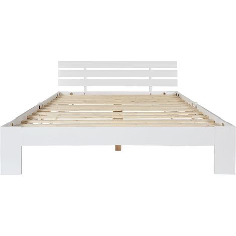 Letto matrimoniale in legno massiccio bianco con rete a doghe, utilizzabile come letto in pino, 200 x 140 cm (1/5)