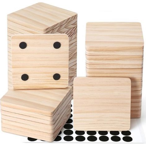 Set mit 25 Untersetzern aus Rohholz - EINNENFFER - 10 cm Quadrate, individuell gestaltbar für Dekoration und den täglichen Gebrauch (1/5)