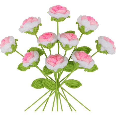 Fleurs artificielles au Crochet, 10 pièces, tulipes faites à la main, Bouquet tricoté, ornements floraux, cadeaux, décoration de maison (1/5)