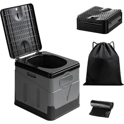 (Noir)Toilette Portable Camping, 20L Hygiène Randonnée WC, Toilette Pliable Charge Max 150KG - Noir - AIPAIDE (1/4)
