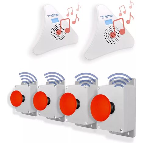 Alerte panique 900m sans fil - 4 boutons coup de poing sur piles & 2 Carillon TR - 35 mélodies / Volume réglable (DA600+ (1/5)