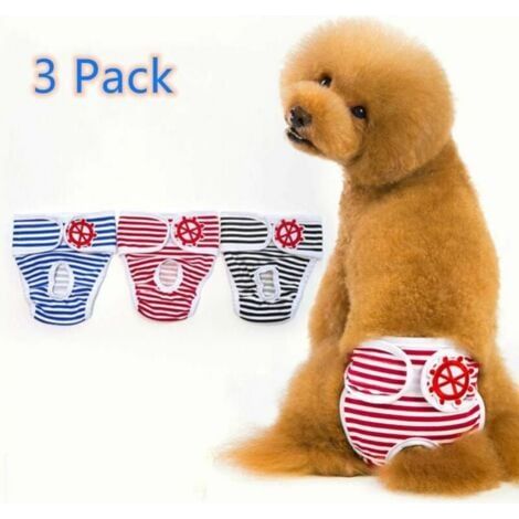 Lot de 3 Pantalon hygiénique pour chien Couches réutilisables pour chien Pantalon de sécurité lavable Couches d'hygiène menstruelle Sous-vêtements menstruels pour animaux Sous-vêtements pour chat (M) (1/5)