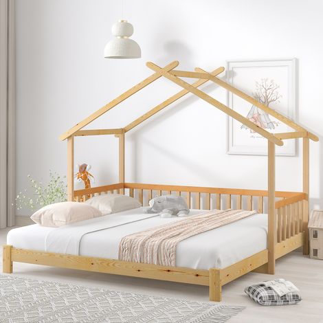 Letto allungabile sulla casa sull'albero, letto a soppalco, lettino per bambini, divano letto, letto singolo e matrimoniale, puro legno massiccio, naturale (200x90 cm) (1/4)