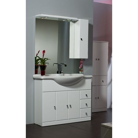 Bagno Italia Mobile Arredo Bagno da 105 cm bianco lucido con lavabo in ceramica e specchio Mobili (1/3)