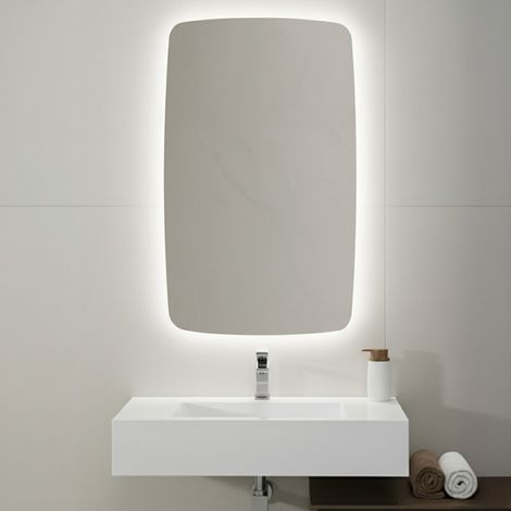 Specchio da parete retroilluminato 60x100 a filo lucido con angoli arrotondati – Aurea (1/4)