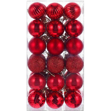 36 boules décoratives de Noël à suspendre, ornements de fête créatifs et délicats-4X4X4cm-Red (1/3)