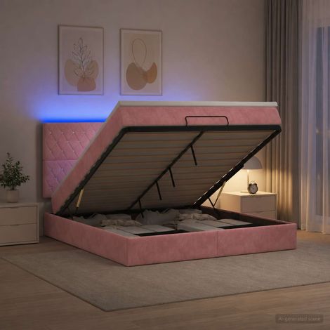 vidaXL Lit coffre avec matelas et LED Rose 180 x 200 cm Velours (1/5)
