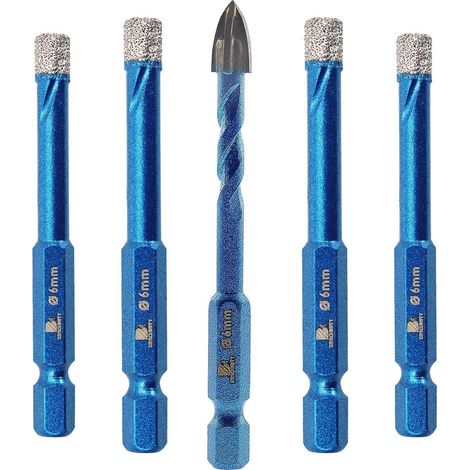 Diamantbohrer Set 6mm 5 Stück für Fliesen, Keramik, Granit, Marmor (1/5)