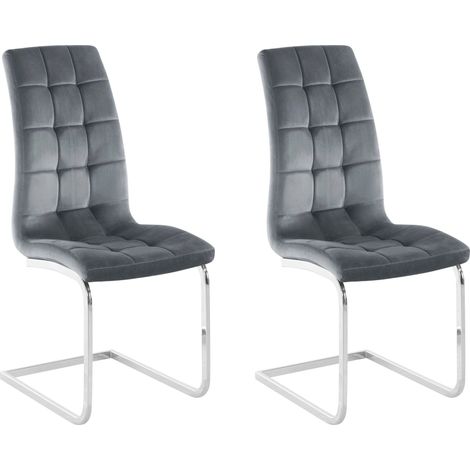 Lola-Chaises de salle à manger tapissées Ensemble de 2 en gris velours (1/5)