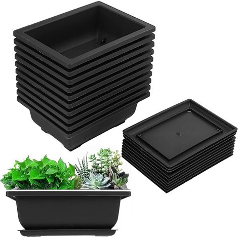 Bonsai Training Pots with Plastic Tray for Garden Home Balcony 16.5 x 12 cm Set of 10 Bonsai Training Pots with Plastic Tray (1/2)