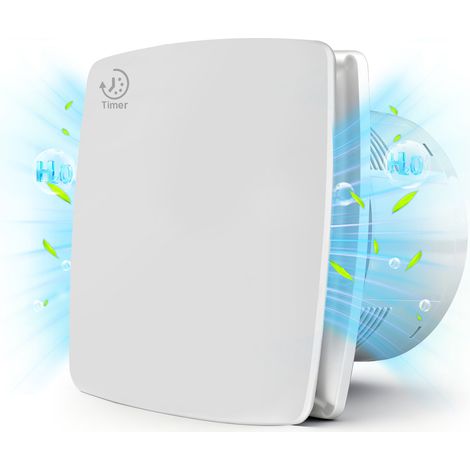 Extracteur d'Air 150mm, Ventilateur salle de bain avec Minuterie Réglable, Clapet Anti-Retour 240 m³/h, 18 W, 35 dB Silencieux, IPX4 pour Cave, WC et Cuisine, Blanc (1/5)