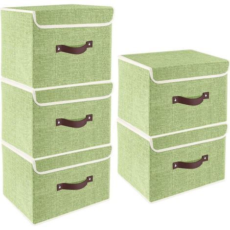 Faltbare Aufbewahrungsboxen mit Deckel, 5er-Set, Grün, 38x25x25 cm (1/5)