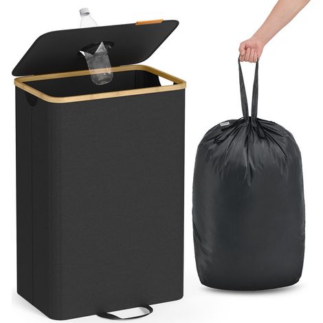 Songmics – Poubelle à pédale 95 L – Collecteur de bouteilles et canettes – Trou pour jeter sans ouvrir – Sac intérieur amovible avec poignées – Tissu Oxford durable