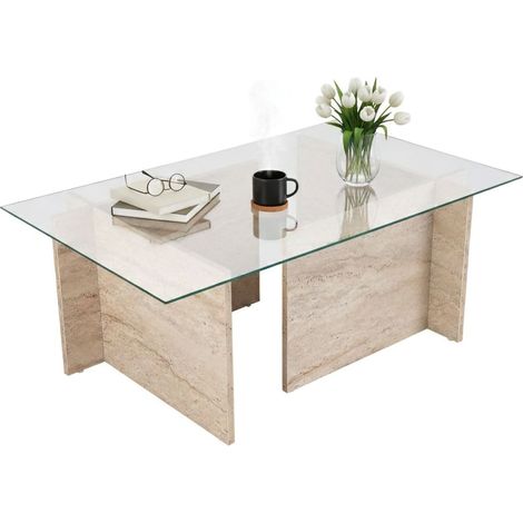 Dmora - Tavolino da salotto Illasi, Tavolo basso da caffè, Portariviste per divano, Ripiano da soggiorno, 105x65 h40 cm, Beige