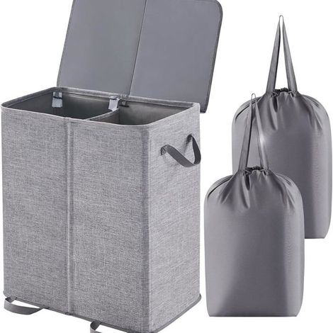 Corbeille A Linge Avec Sac Amovible 140L/136L,Panier À Linge 2 Compartiment Avec Couvercle,Panier De Rangement Pour Salle De[CA192] (1/5)