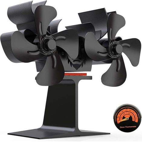 Ventilateur de poêle à bois à double moteur Ventilateurs de cheminée à 8 pales Ventilateur de cheminée non électrique