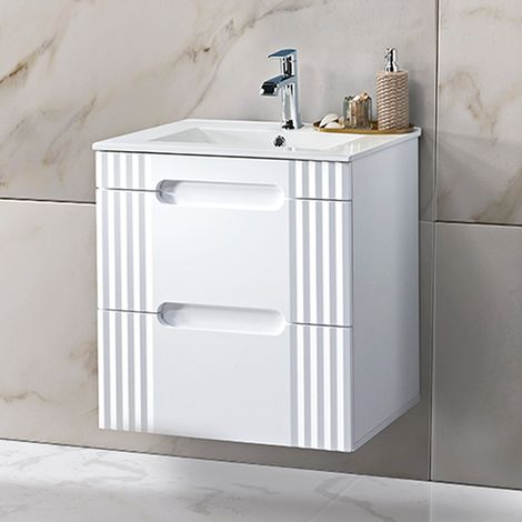 Waschtischunterschrank mit Waschbecken 60cm FAIRFIELD-56 weiß, B/H/T ca. 61/63,5/46 cm (1/5)