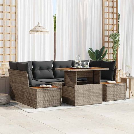 Garten Essgruppe mit Kissen 9 pcs Grau und Braun