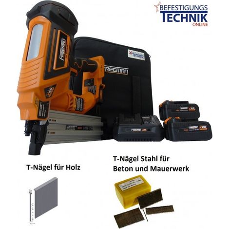 Freeman Akku T-Nagler LDST64 18-64mm 2x4,0Ah Betonnagler für 2,2 T-Nägel Prebena BR-09"-"EN15178
