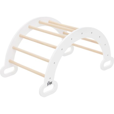 Joyz Arco de Escalada para Niños Natural-Blanco Balancín de Madera 89x52x45,5 cm Juego de Trepa para Bebés a Partir de 1 año Tabla de Equilibrio Columpio de Interior Según Pikler y Juguetes Montessori
