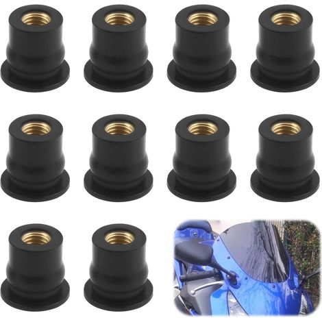 Lot de 10 fixations de pare-brise de moto M6, écrous en caoutchouc pour supports de pare-brise, kit de fixation pour pare-brise de moto écrous en caoutchouc (convexité droite, M6)
