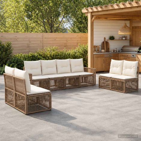 vidaXL Ensemble de canapé de jardin 8 pcs Beige et blanc crème (1/5)