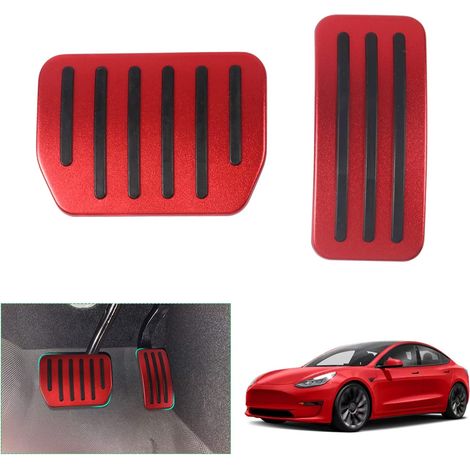 Anwendbares Tesla Model Y Juniper 2025 2026/ Model 3 2022-2025 2026 Gas- und Bremspedale, Model 3 Highland-Pedalkappen, Fußstützen-Abdeckplatte, Tesla Model Y 2025 Zubehör (rot) (1/5)