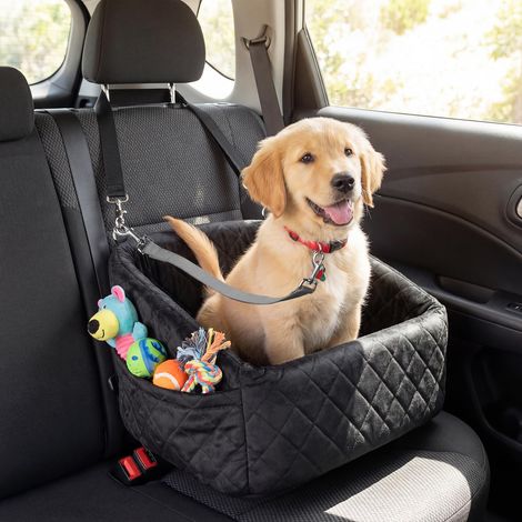 COSTWAY Seggiolino Auto per Cani, Trasportino per Cani di Piccole e Medie Taglie, Borsa Traspirante e Lavabile con Cuscino, Corde di Fissaggio e Tasche per Gatti e Altri Animali (Nero) (1/5)