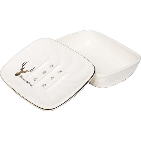 Porte-savon de luxe en céramique double couche avec bordure dorée pour douche, salle de bain, chambre, décoration intérieure (1/5)