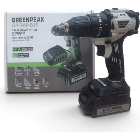 TRAPANO AVVITATORE A PERCUSSIONE BATTERIA BRUSHLESS 18V 50Nm GP-TAPB18 GREENPEAK (1/5)