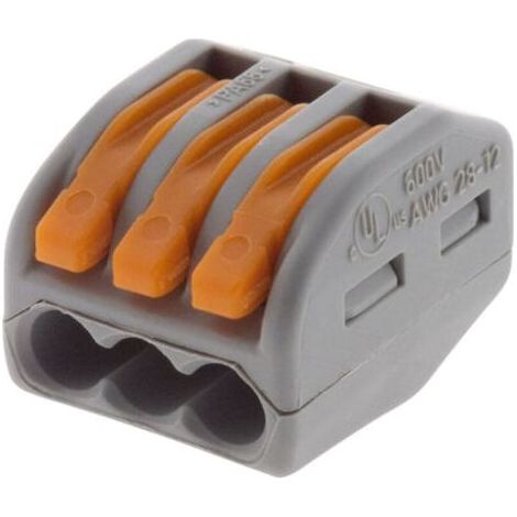 Lot de 50 mini bornes de connexion rapide à levier S222 pour fils rigides et souples - 3 entrées (1/4)