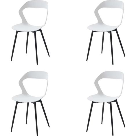 Wokaka – Lot de 4 chaises scandinaves en plastique avec pieds en métal – Hauteur d'assise 47,5 cm – Largeur 43,5 cm – Blanc