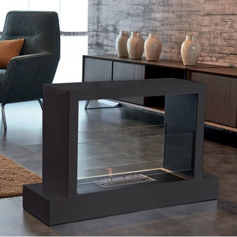 Biochimenea de suelo Roma Negro 2,5 kW – vidrio frontal, dimensiones 100×62,5×30 cm, efecto escénico – Tecno Air System (1/5)