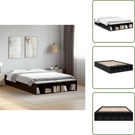 Cama negra - vidaXL Estructura de cama madera de ingeniería negra 135x190 cm - Cama con compartimentos