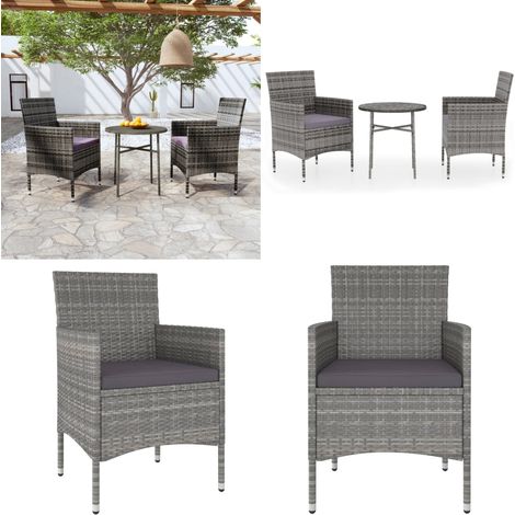 Set Mobili da Pranzo per Giardino 3 pz in Polyrattan Grigio - Tavolo da pranzo esterno - Sedie da giardino