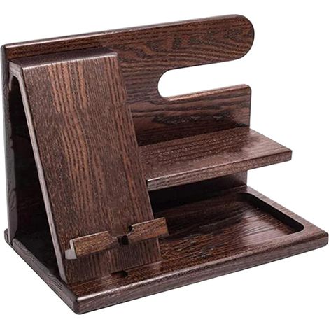 Station d'accueil pour téléphone en bois gris, porte-clés, portefeuille, support, montre, pochette de rangement, cadeau pour homme (1/5)