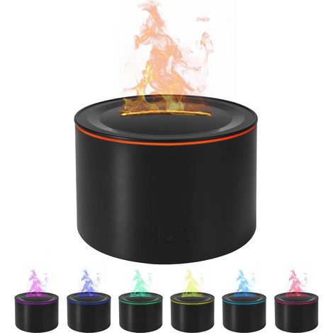 Diffuseur d'arômes avec humidificateur : Diffuseur d'huiles essentielles de 160 ml avec 7 effets de flamme à couleurs changeantes, silencieux pour les petits espaces (Noir-C) (1/4)