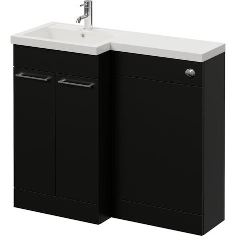 Napoli 390 Matt Black 1000mm 2 Door Vanity Unit Toilet Suite with Left Hand Square Lucia Basin - 1000mm - Chrome 160mm HandleWithout Kingston Toilet Pan