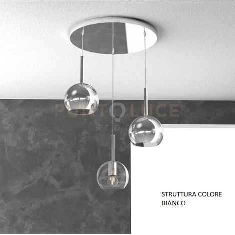 SOSP. BIANCO TONDA 3 LUCI VETRI TUTTI PICCOLO (1 X TRASPARENTE + 2 X CROMO) 1155BI-S3 TP-TC