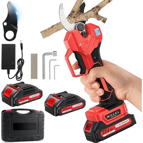 Sécateur électrique piles Secateur Electrique Sans Fil 50mm, 800W 21V Sécateur électrique avec Écran, Batteries de 2.0Ah, Lame SK7 Cordless electric secateur (1/5)