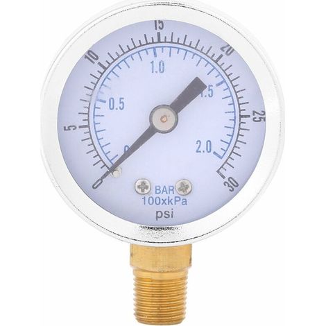 Jauge de Pression Utilitaire 0-30psi 0-2bar Jauge Hydraulique à Pression Basse Jauge de Pression à Double Echelle Filetage 1/8 " BSPT pour Carburant Air Compresseur Huile Eau Gaz Lefou (1/5)