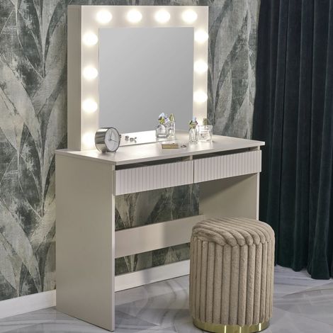 Coiffeuse beige avec tiroirs et éclairage led STARS (1/5)